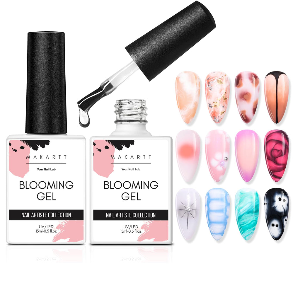 Makartt Blooming Gel-Clear 2 Pcs marble-design swatches for elegant blooming nails