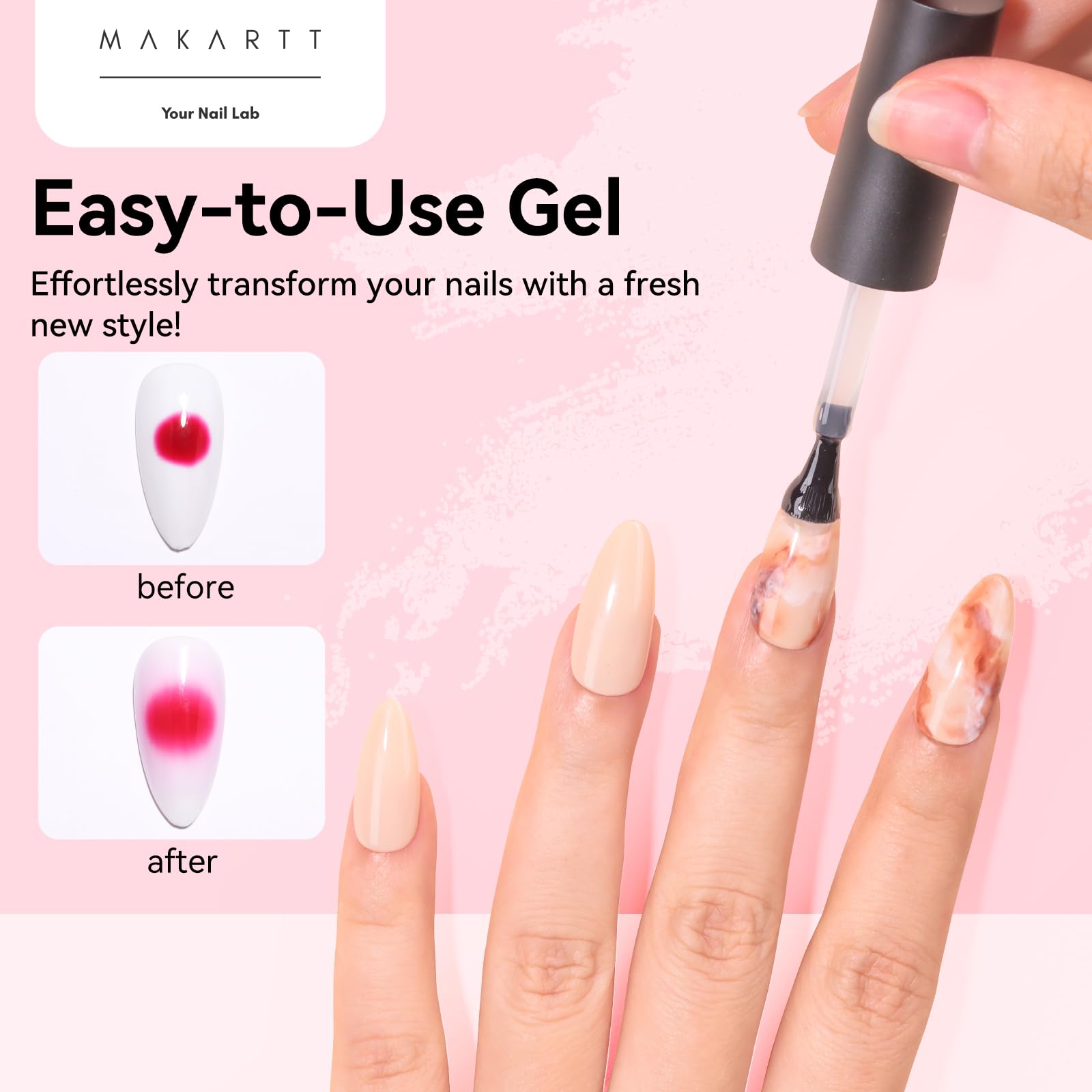 Makartt Blooming Gel-Clear ombre-french swatch with subtle gradient nails