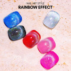 Makartt cat eye 9D glitter swatches—varied color blends for versatile nail looks.