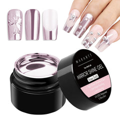 Makartt Chrome Gel Nail Polish Rose Gold Mirror showcases a high gloss finish for a stunning manicure.