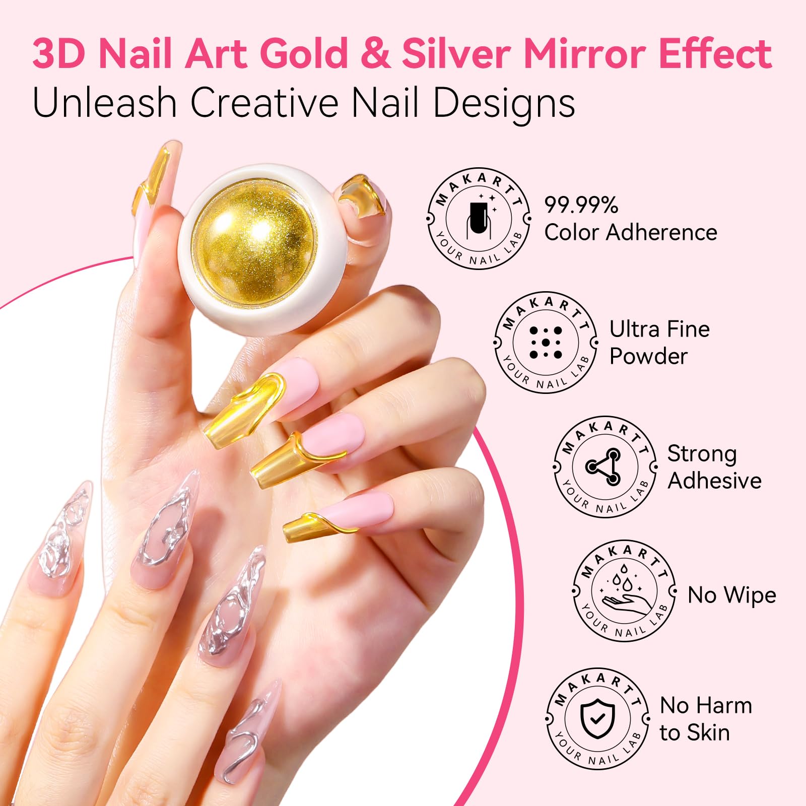 Makartt chrome nail powder set colors with salon-like shimmer
