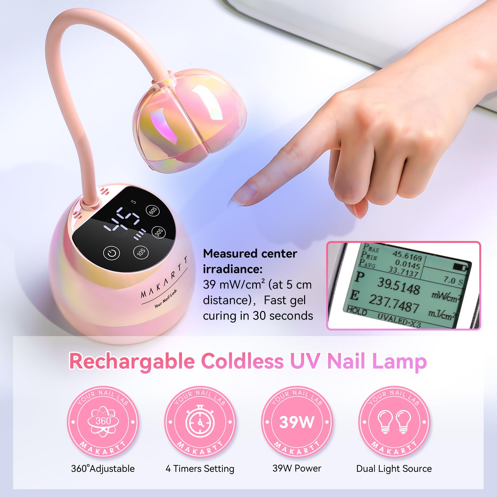 Makartt cordless lamp offers rechargeable portability for on-the-go gel manicures.