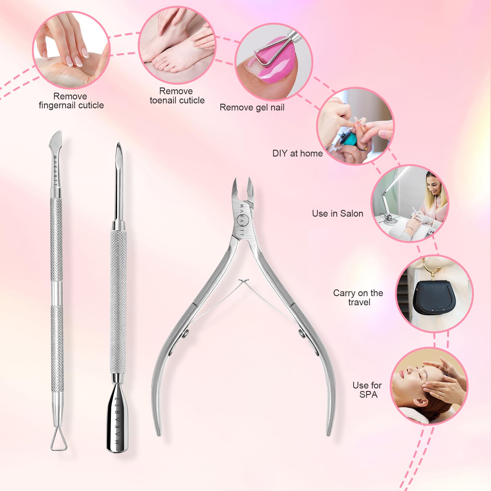 Makartt Cuticle Trimmer scraper head efficiently scrapes away dead cuticle and polish.