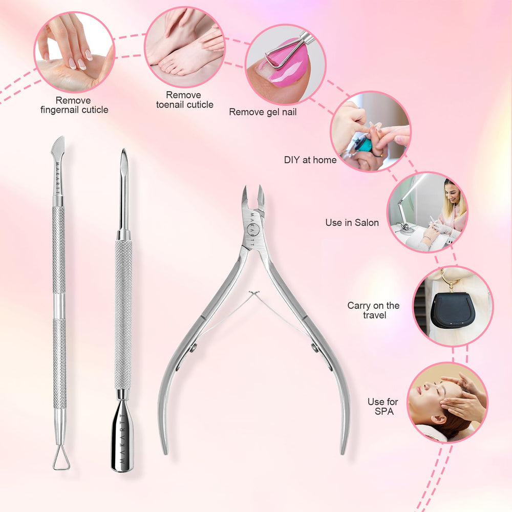 Makartt Cuticle Trimmer scraper head efficiently scrapes away dead cuticle and polish.