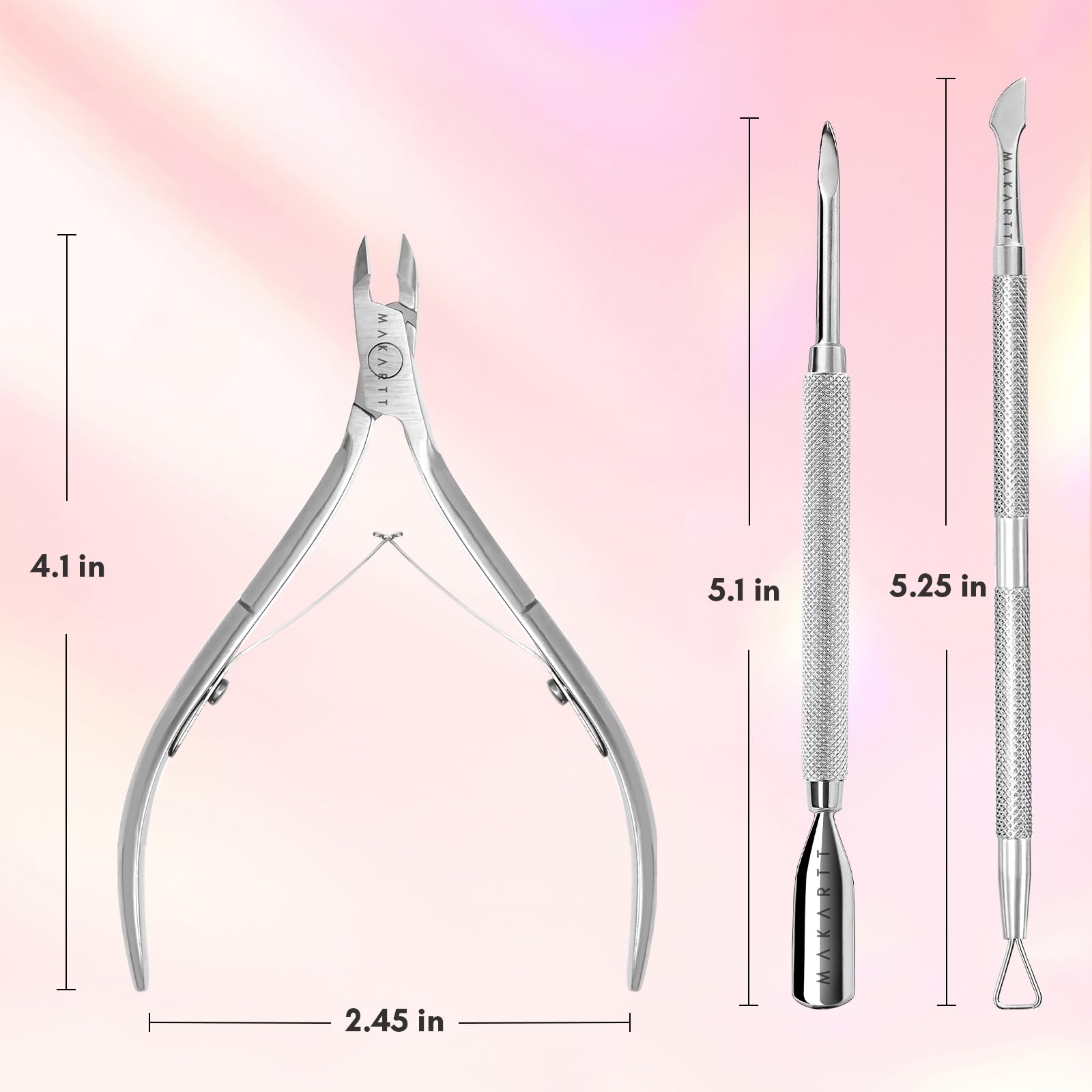 Makartt Cuticle Trimmer spoon-shaped pusher for lifting cuticles and cleaning residue.