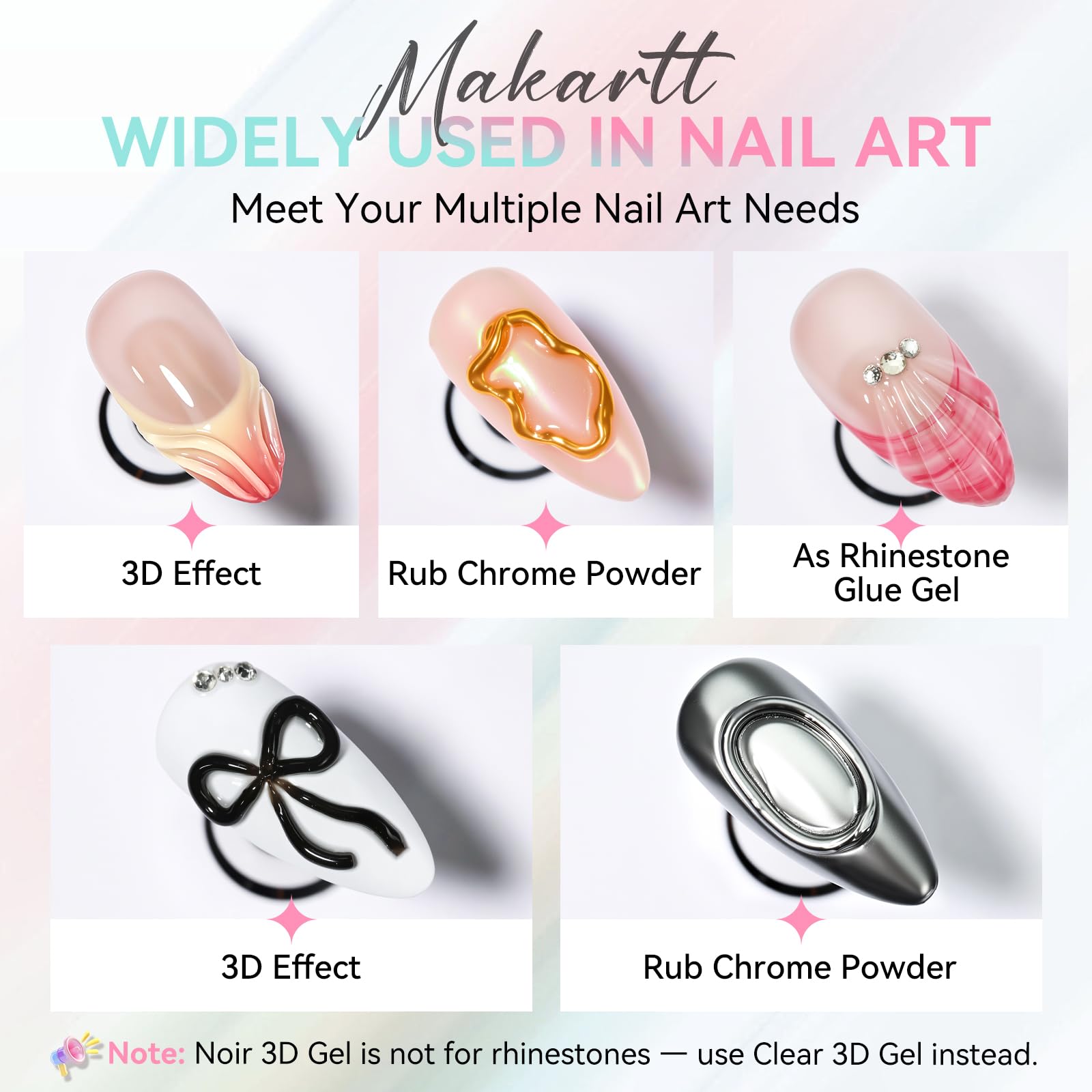 Makartt gel 3D negro para relieve en uñas, añade profundidad.