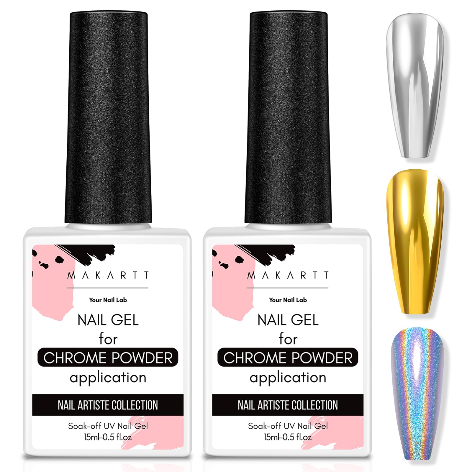 Makartt Gel Top Coat Chrome Mirror Shine highlights chrome powder finish.