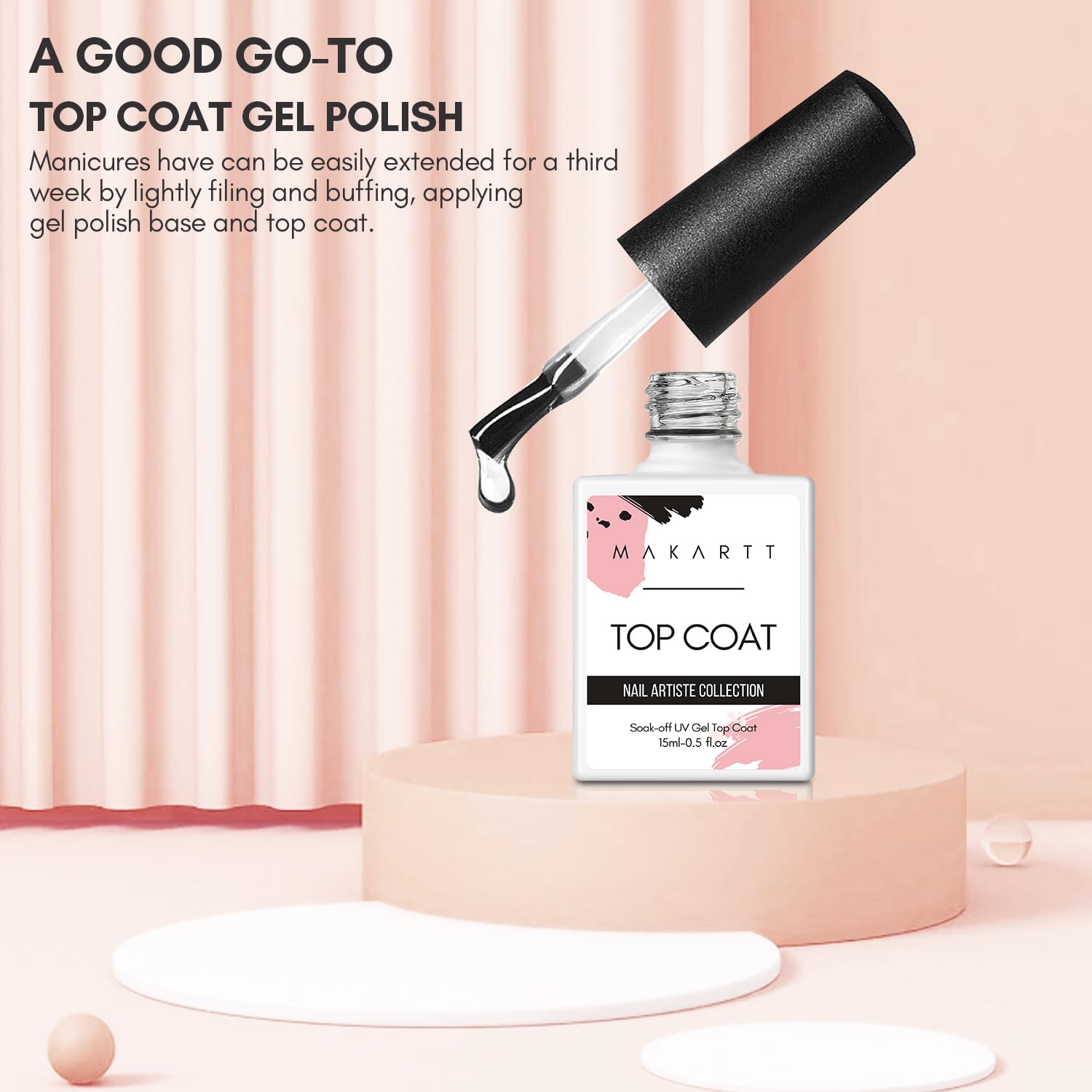 Makartt Gel Top Coat No Wipe is perfect for DIY nail kits at home.