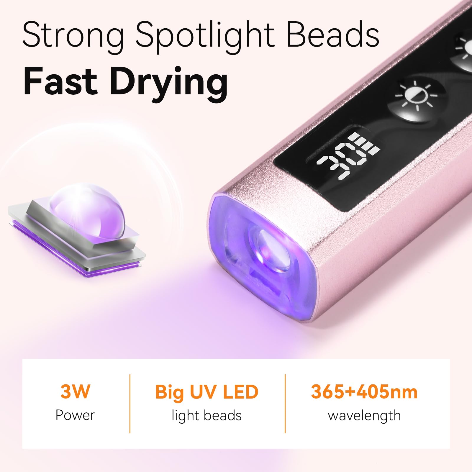 Makartt handheld UV nail lamp LCD display showing mode and battery status