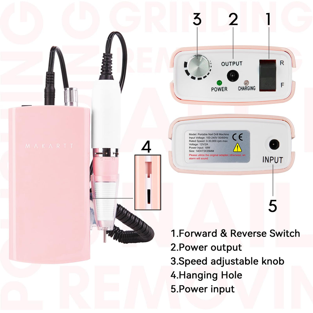 Makartt Malory pink drill kit contents for complete manicure setup