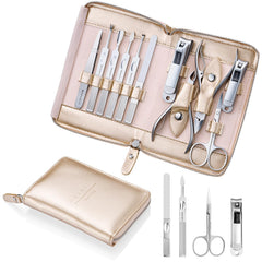 Makartt manicure kit in a rose-gold leather case for on-the-go grooming