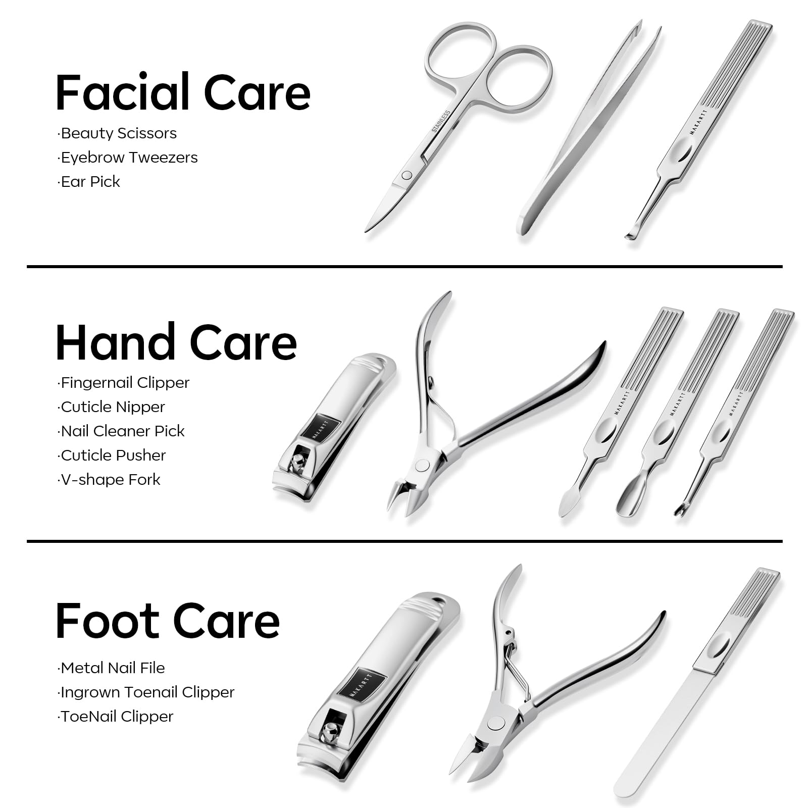 Makartt manicure kit tools laid out showing all 11 pieces
