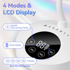 Makartt Mini UV Light LCD display indicating battery and timer status.