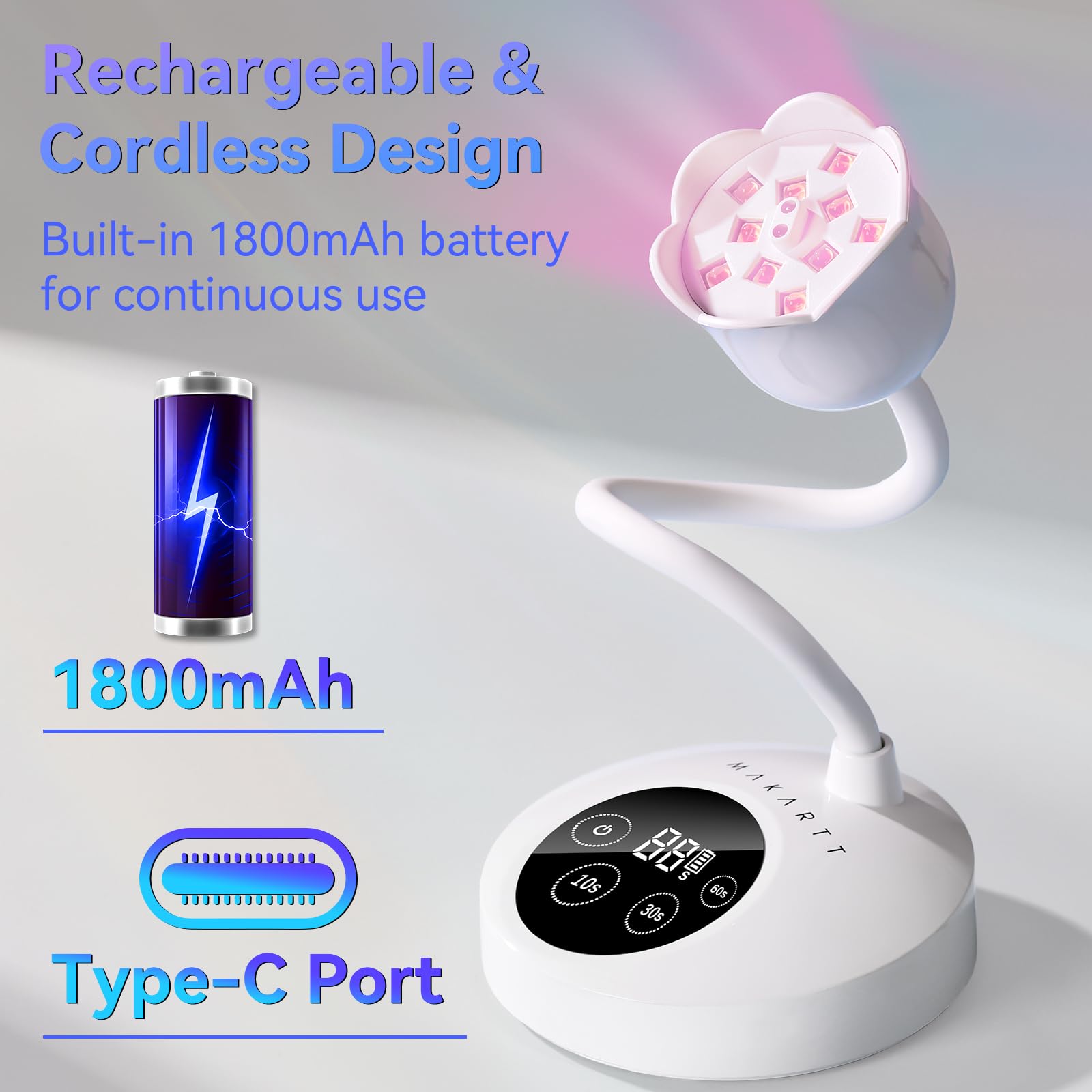Makartt Mini UV Light with four timer settings for customizable curing sessions.