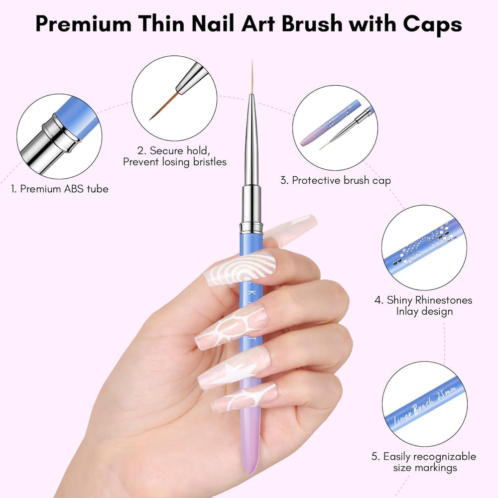Makartt nail art brushes set group photo shows durable gradient design and rhinestones