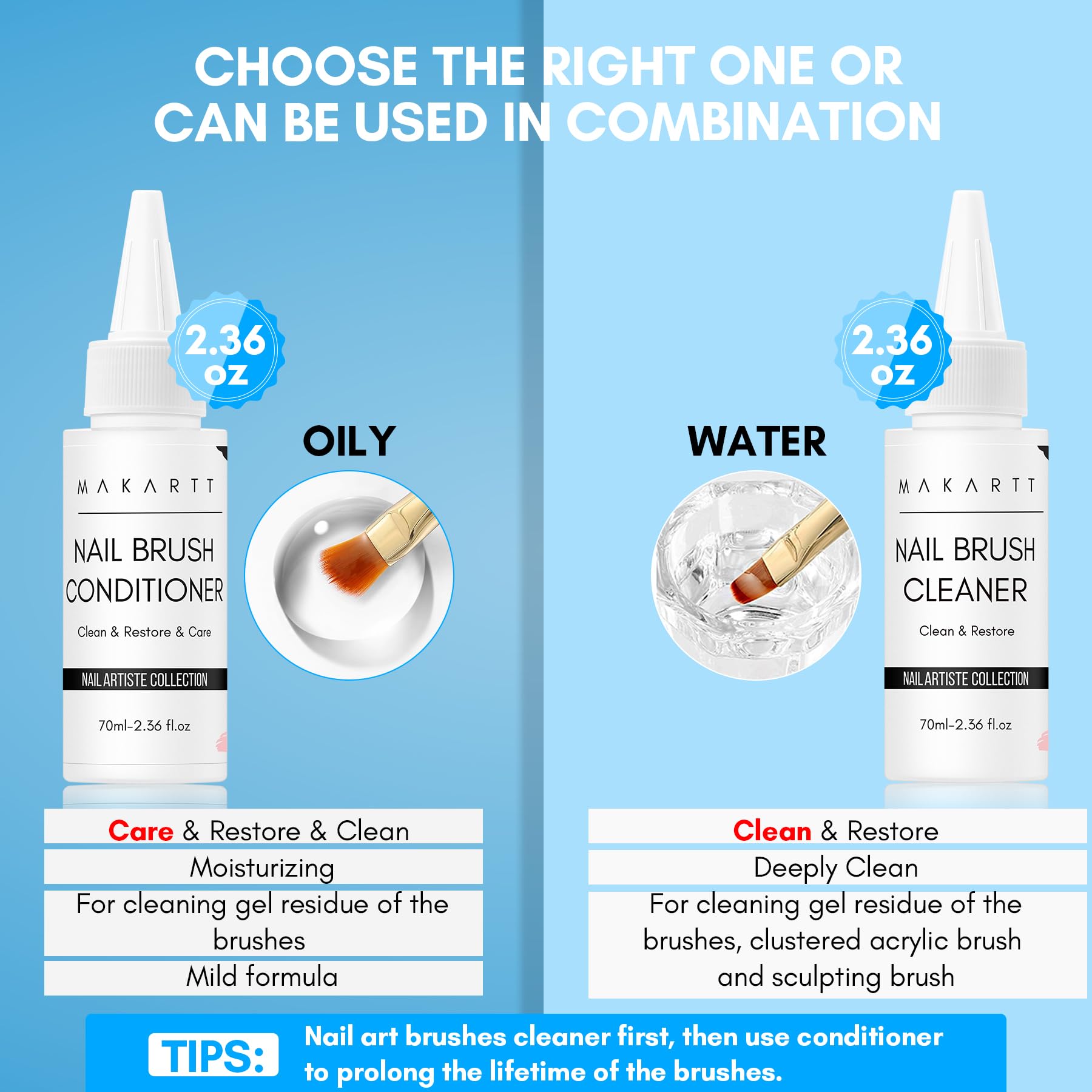Makartt nail brush cleaner gel polish removal demonstrates color gel residue removal.