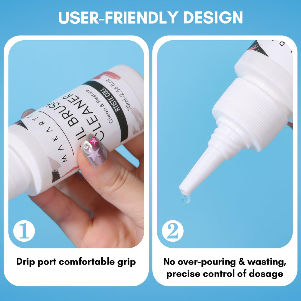 Makartt Nail Art Brushes Cleaner texture close-up shows water-like formula that cleans gently.