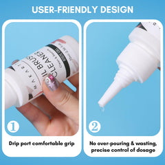 Makartt Nail Art Brushes Cleaner texture close-up shows water-like formula that cleans gently.