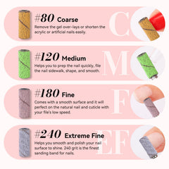 Makartt 180 grit sanding band smooths natural nails at low speed.
