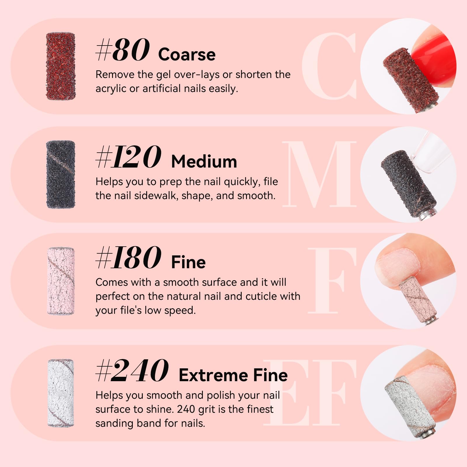Makartt nail drill bands 240-grit extra-fine for polishing and shine