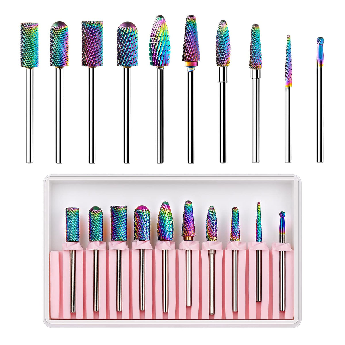 Makartt nail drill bits set flatlay for precise shaping and smoothing.