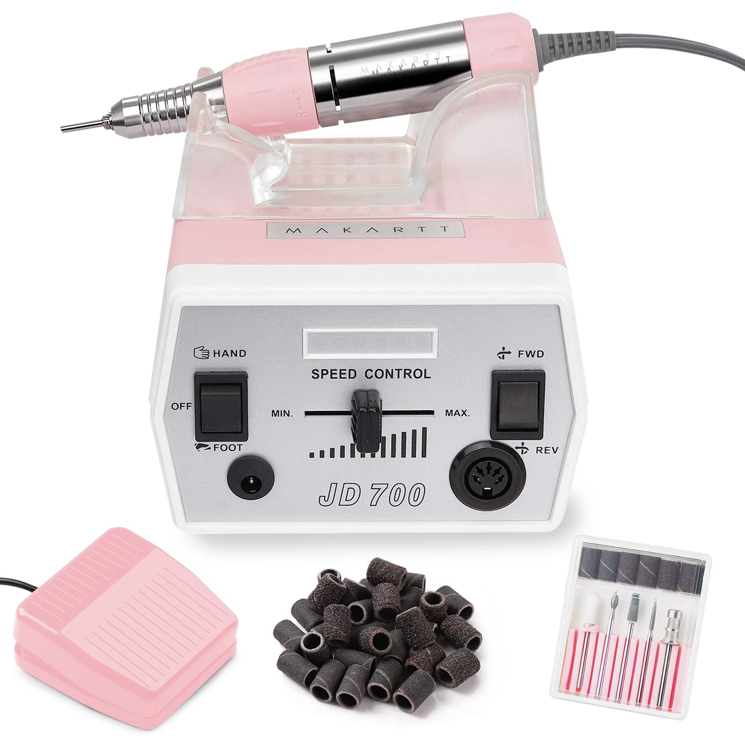 Makartt JD700 pink nail drill front view ideal for at-home salon quality.