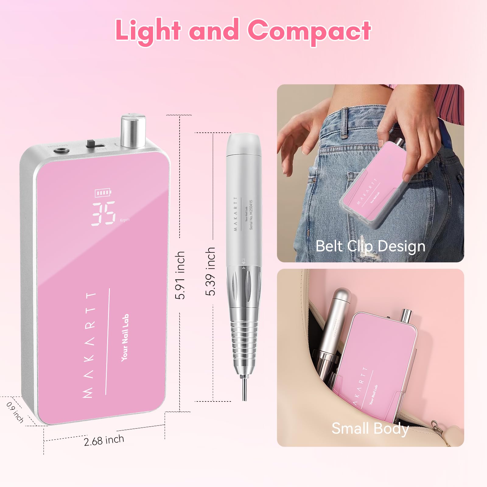 Makartt Nail Drill Professional battery charging setup supports long run time between charges.