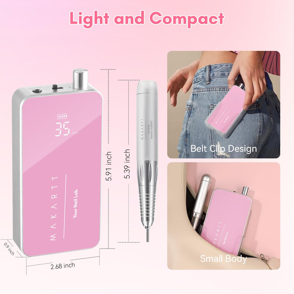 Makartt Nail Drill Professional battery charging setup supports long run time between charges.