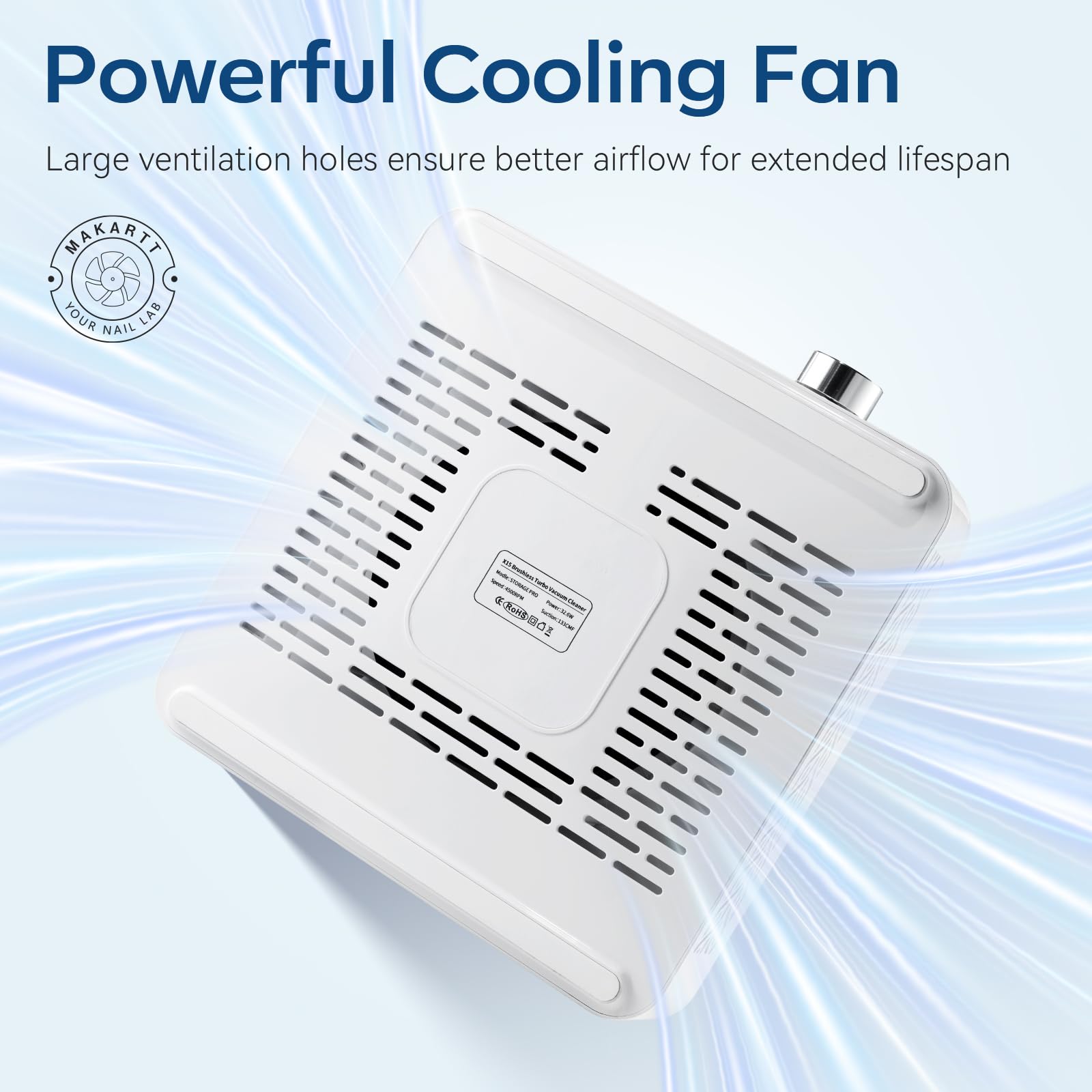 Makartt Nail Dust Collector magnetic panel adds safety during filter changes.
