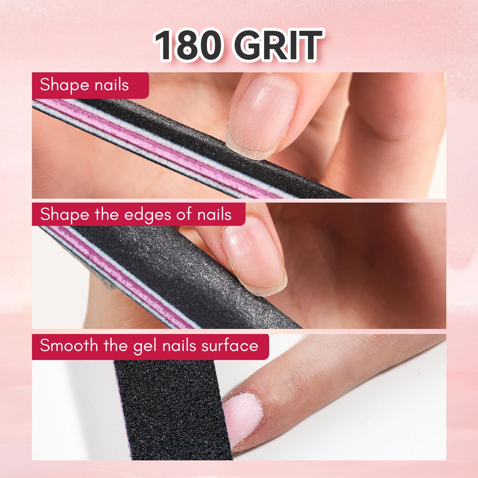 Makartt nail file 240 grit smoothing ridges for a smoother natural nail surface.
