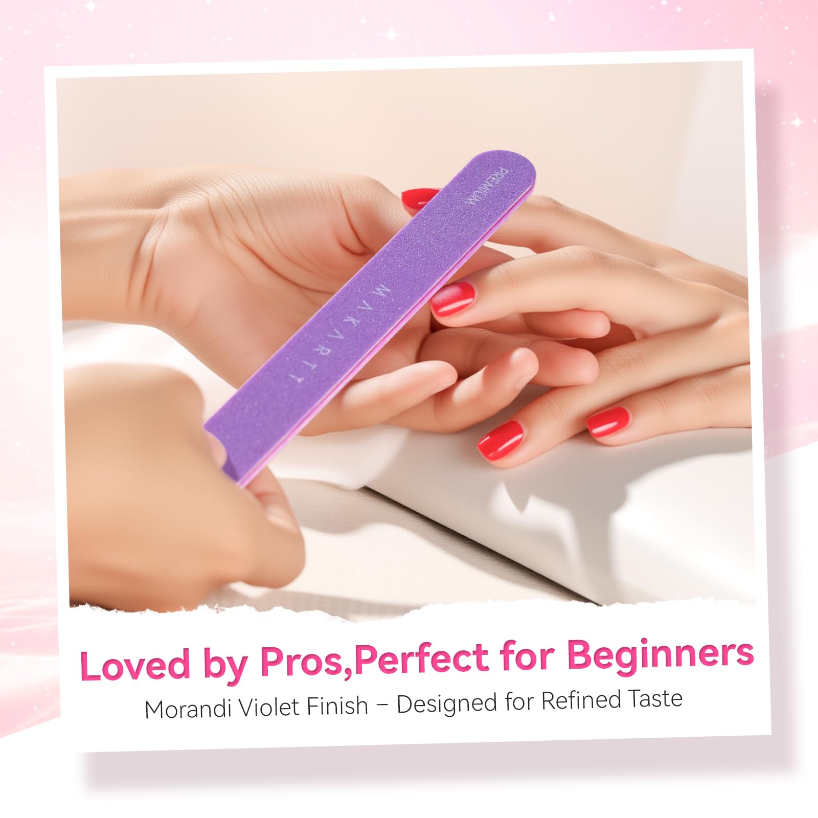 Makartt purple-finish nail file portrait showcases professional aesthetic and travel-friendly set.