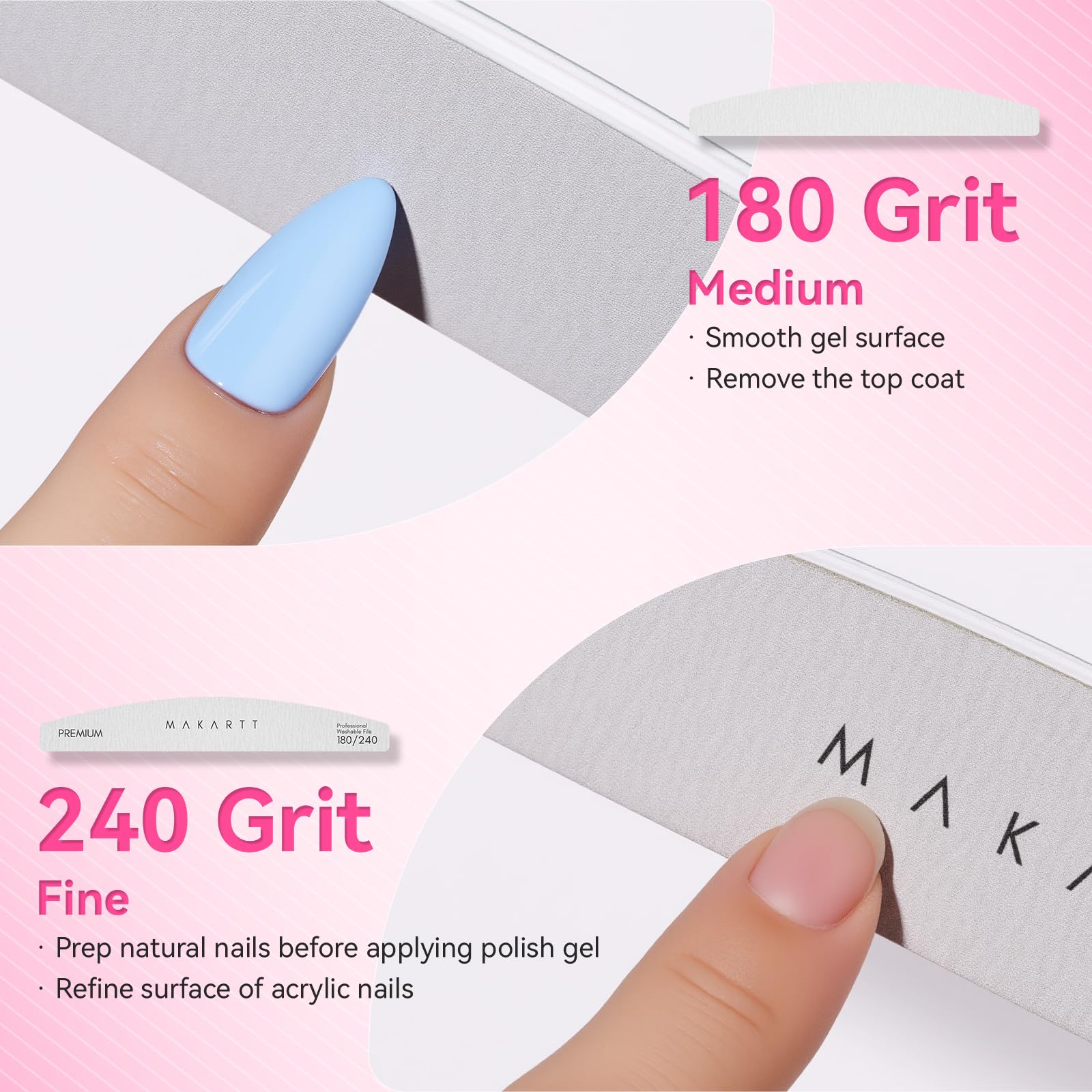 Makartt dual-sided 180/240 grit nail file for shaping and prep.