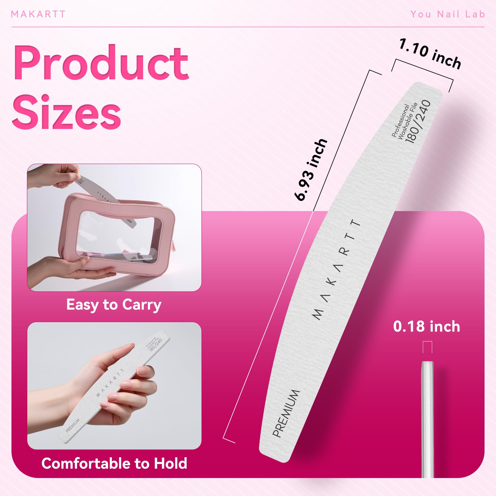Makartt half-moon 17cm nail files provide better grip and control.