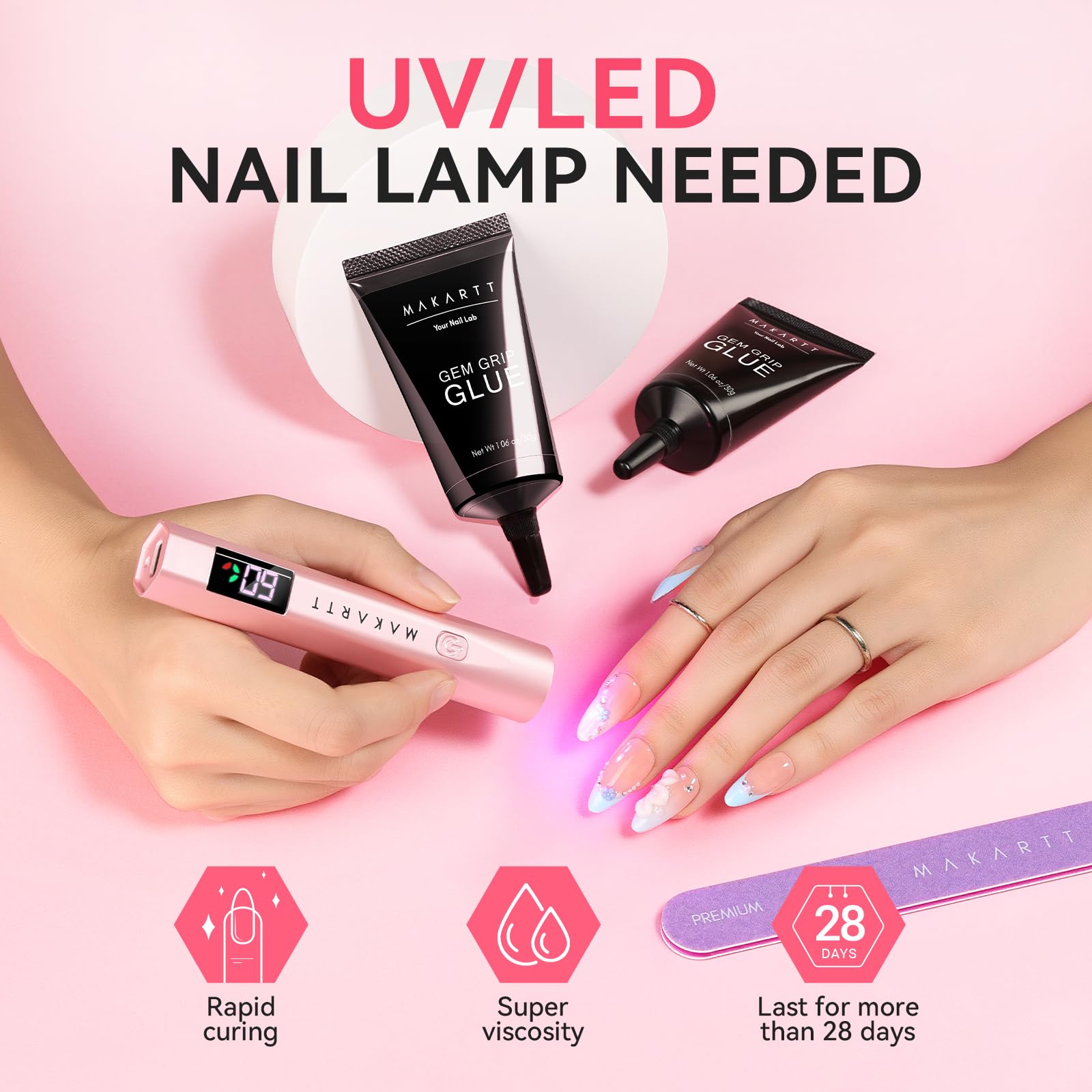 Makartt Rhinestone Glue bonds 3D decorations securely on nails