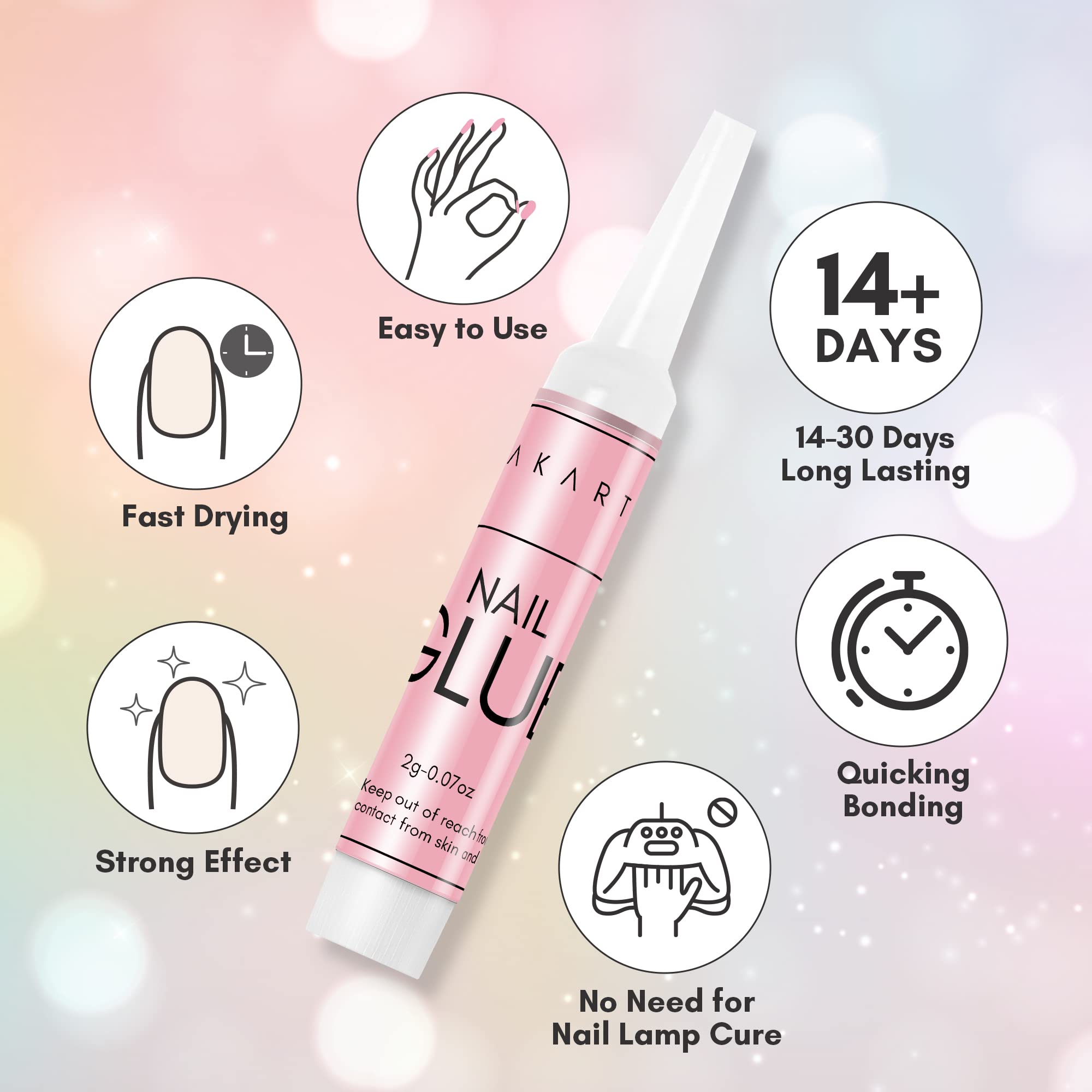 Makartt nail glue quick-drying action demonstrates fast bond for manicures.
