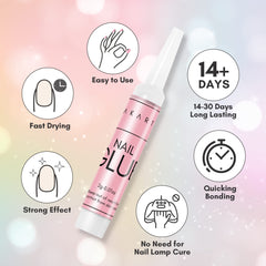 Makartt nail glue quick-drying action demonstrates fast bond for manicures.