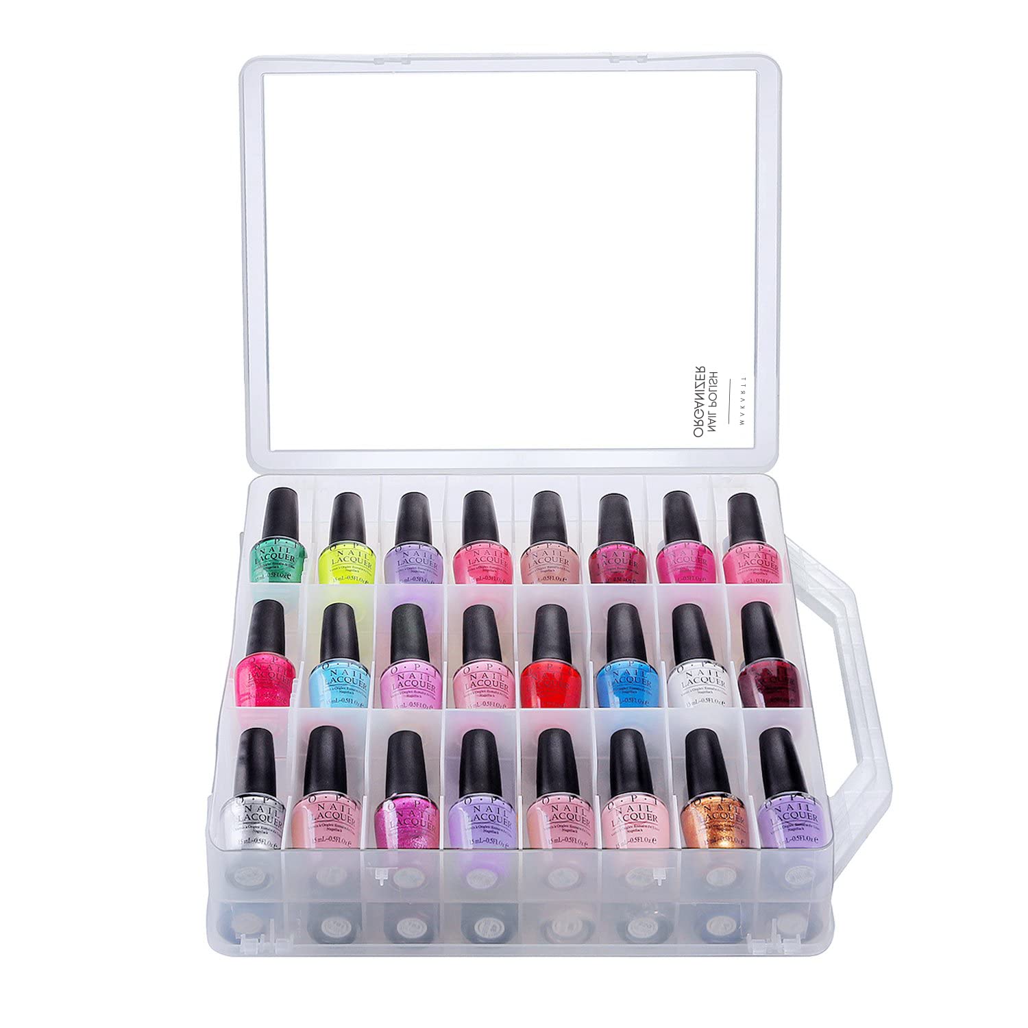 Makartt Nail Polish Organizer holds up to 48 bottles with sturdy latches