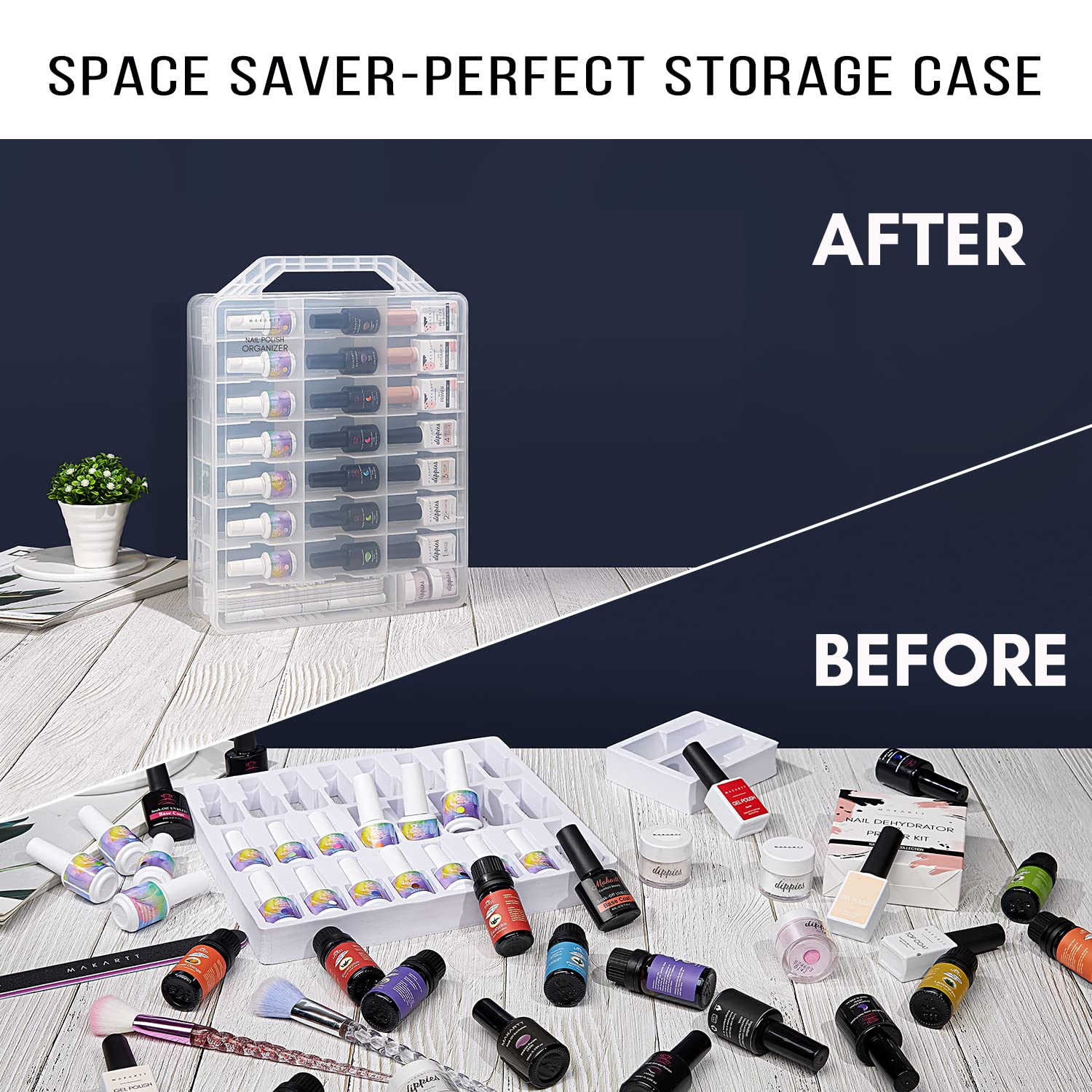 Makartt Nail Polish Organizer dust-free clear design lets you see bottles easily