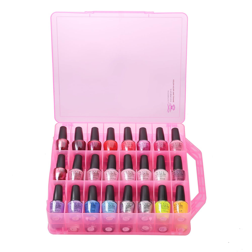 Makartt Nail Polish Organizer front view shows pink acrylic display for easy color selection.
