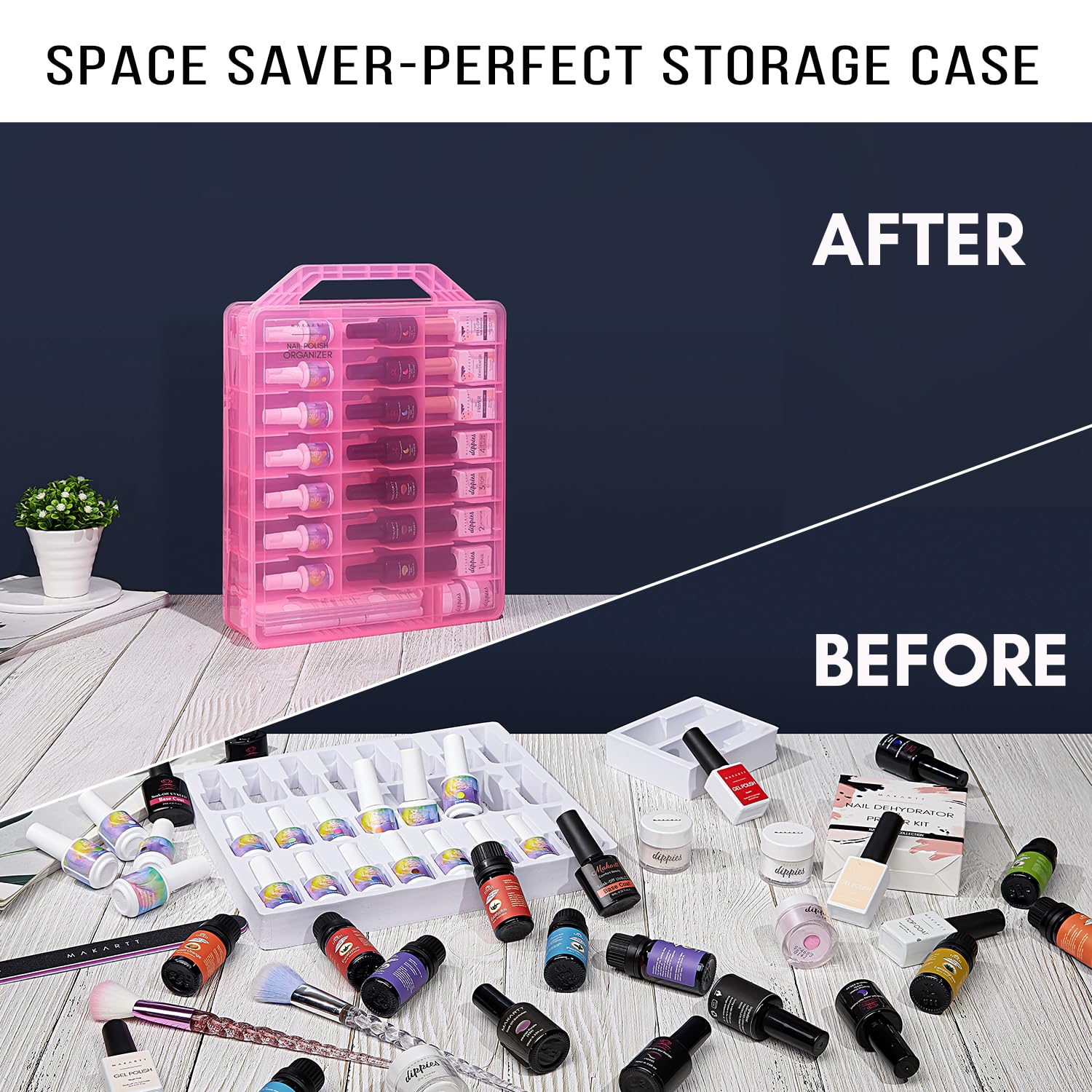 Makartt Nail Polish Organizer portable case is travel-friendly for on-the-go manicures.