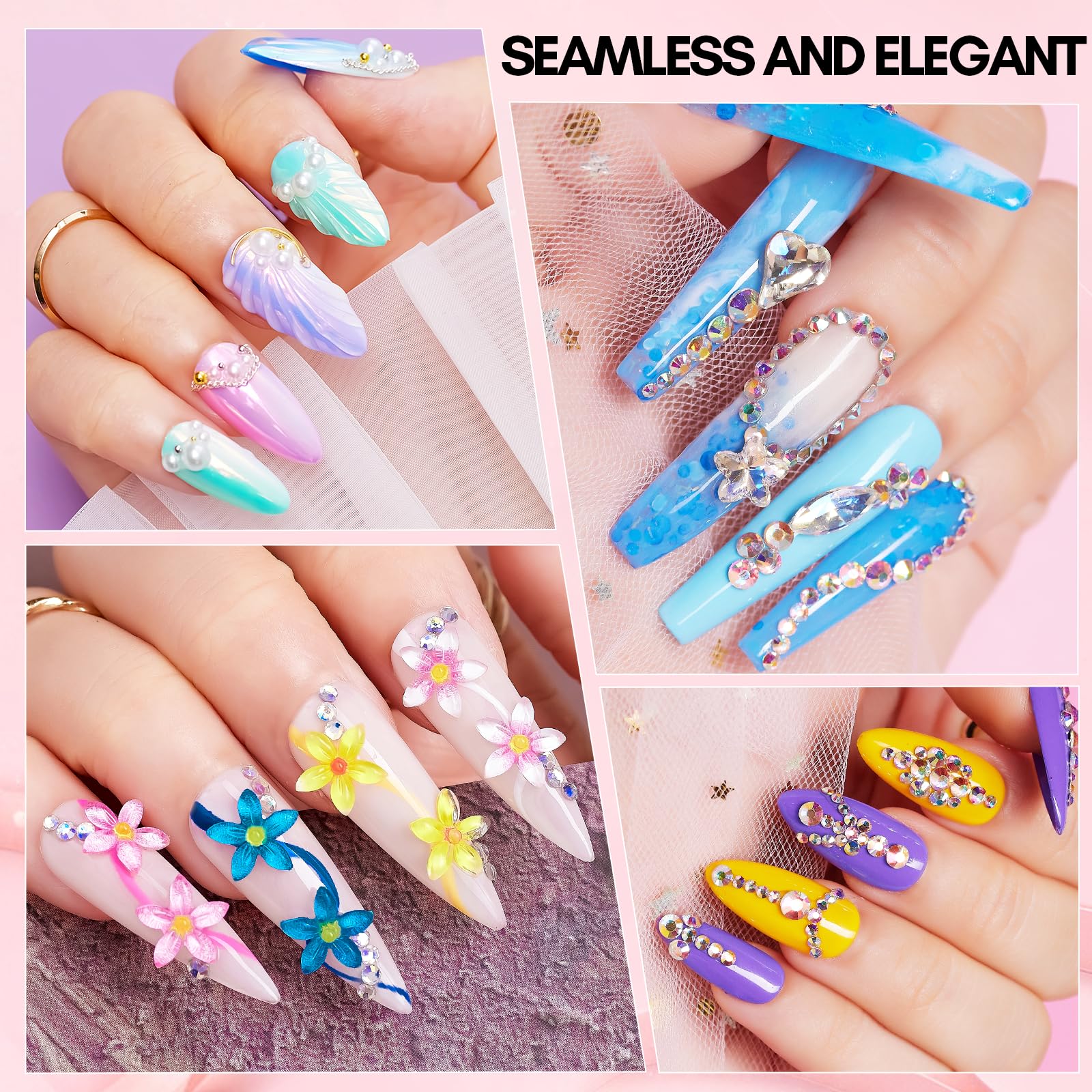 Makartt Nail Rhinestone Glue 60ml 3d nail art setup demonstrates dimensional nail art.
