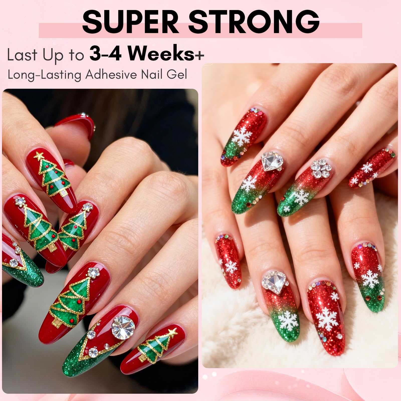 Makartt Nail Rhinestone Glue 60ml applying rhinestones shows secure stone placement.