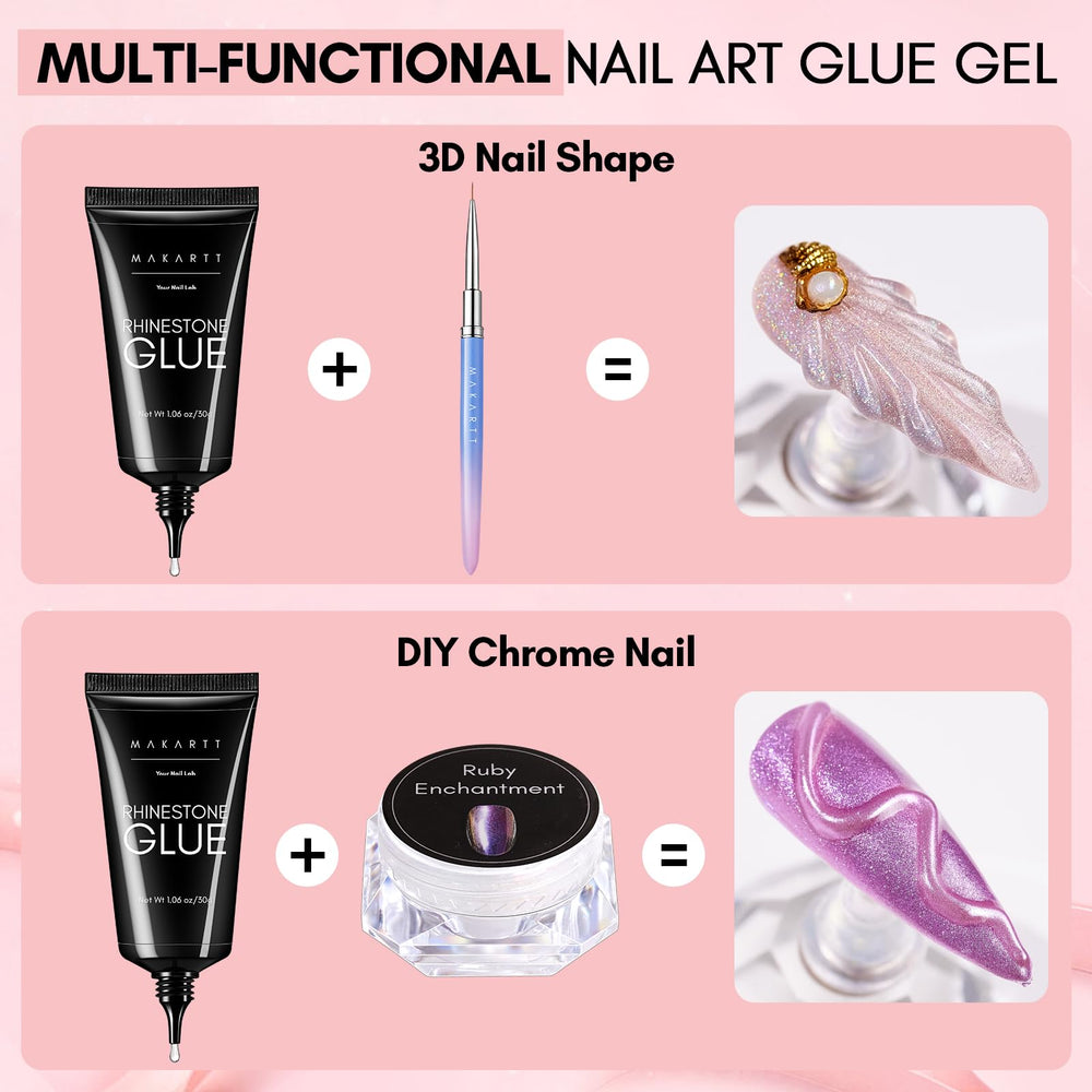 Makartt Nail Rhinestone Glue 60ml curing led lamp depicts fast drying under UV.