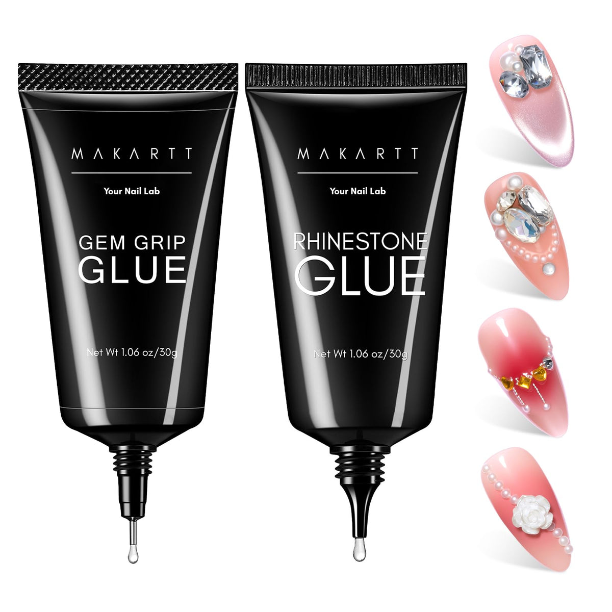 Makartt nail rhinestone glue gel set bottle close-up for secure gem adhesion