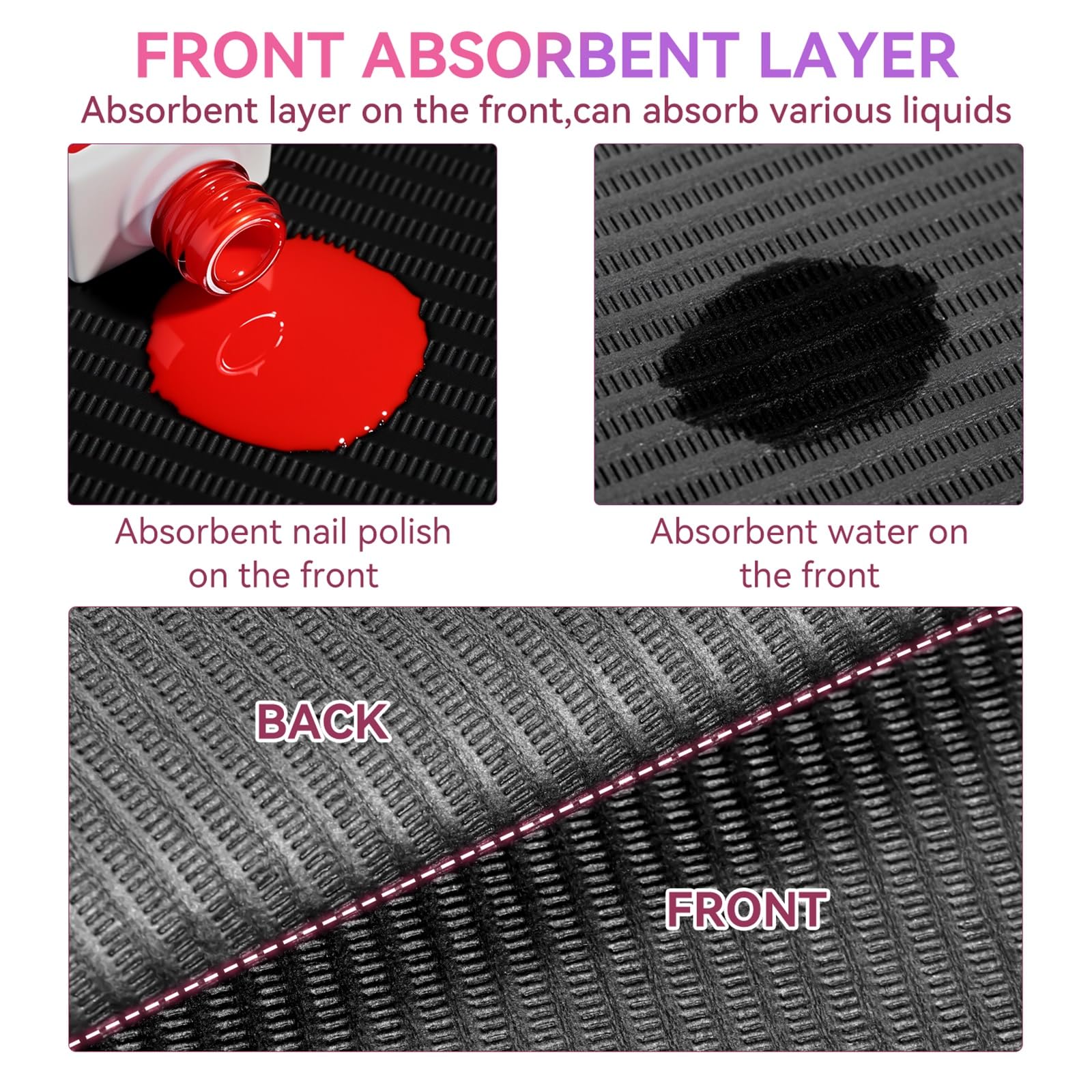 Makartt nail table mat folded design provides double-sided protection against spills.