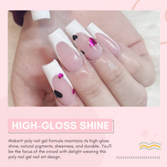 Makartt Poly Nail Gel light pink nail extension demonstrates shaping for square, oval, coffin nails.