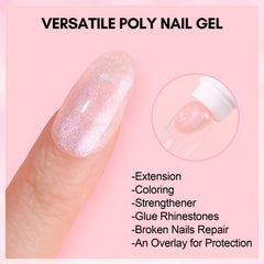 Makartt poly nail gel orange shimmer swatch on nail for bold color