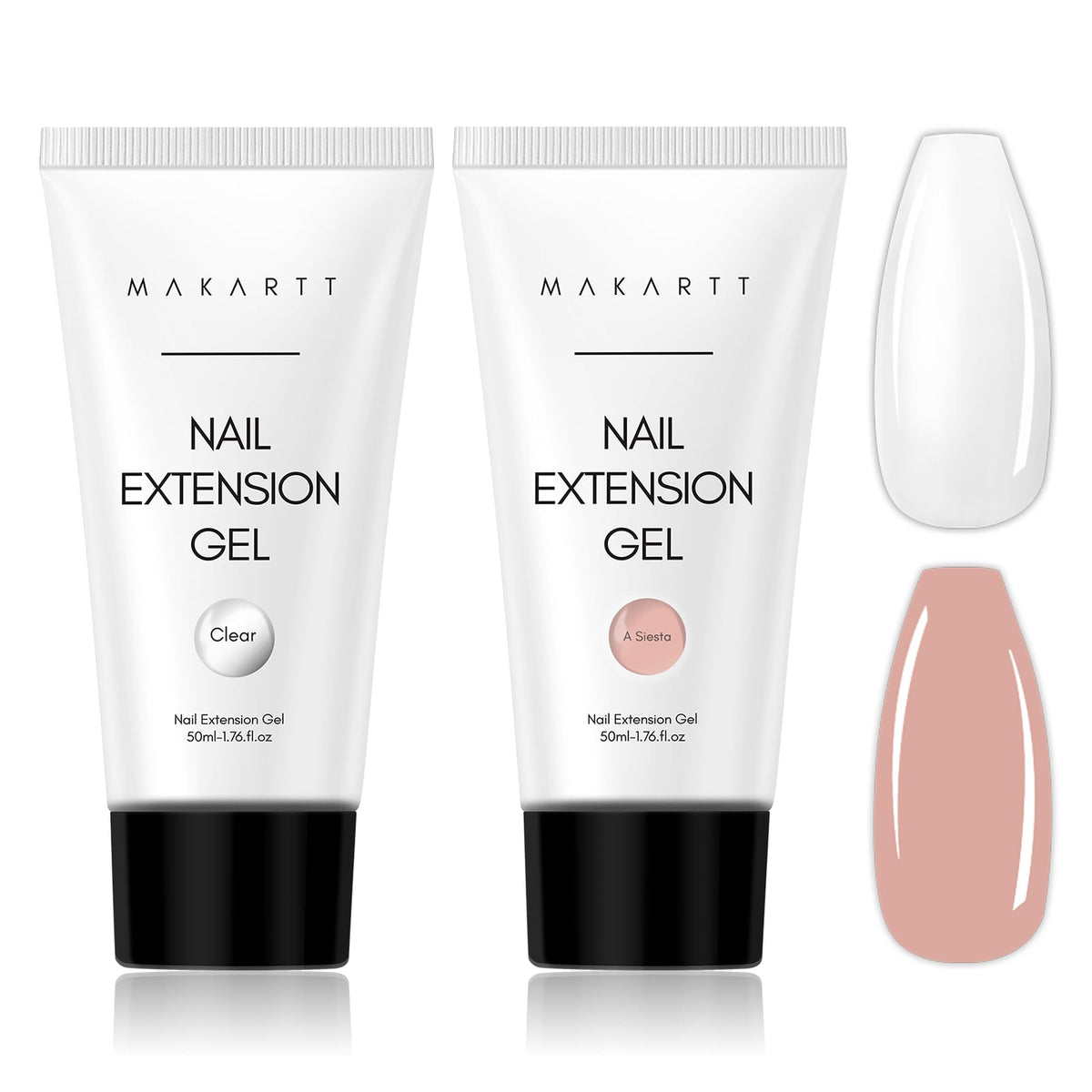 Makartt poly nail gel set clear nude pink 50ml tubes for versatile base color options.