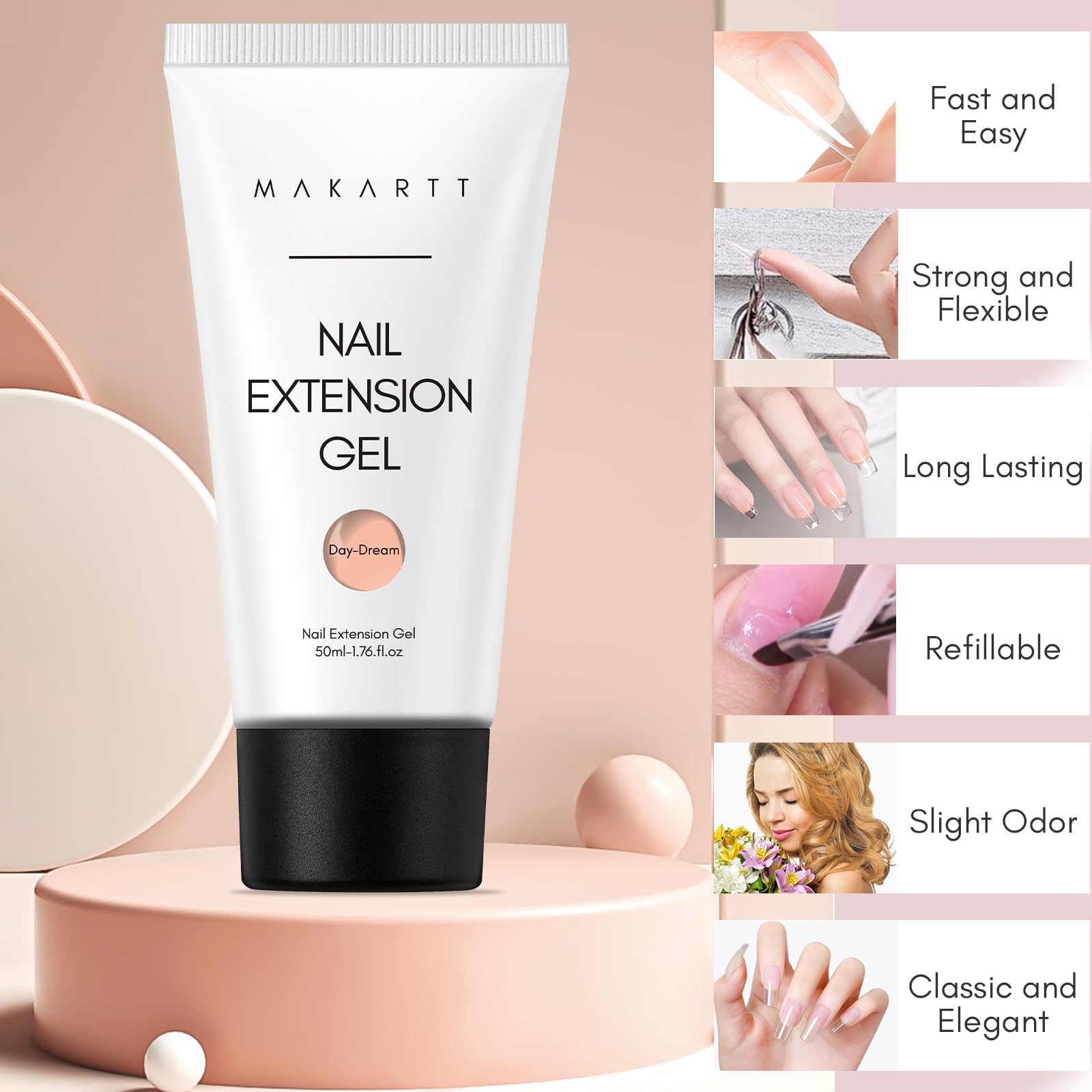 Makartt Poly Nail Gel with slip solution enables drag-free shaping