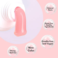Makartt Poly Nail Gel tube close-up reveals creamy peachy-pink consistency for sculpting
